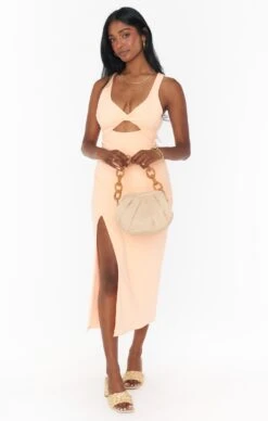 Show Me Your Mumu Luca Midi Dress ~ Cantaloupe Stretch -Show Me Your Mumu MS2 5267AP65 01