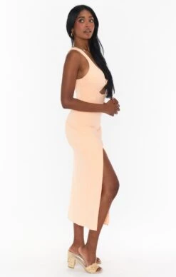 Show Me Your Mumu Luca Midi Dress ~ Cantaloupe Stretch -Show Me Your Mumu MS2 5267AP65 03