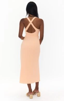Show Me Your Mumu Luca Midi Dress ~ Cantaloupe Stretch -Show Me Your Mumu MS2 5267AP65 04