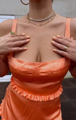 Show Me Your Mumu Lady Corset Dress ~ Cantaloupe Luxe Satin -Show Me Your Mumu Tezza 3809