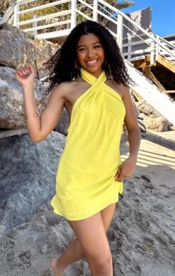 Show Me Your Mumu Jasmine Halter Mini Dress ~ Bright Yellow