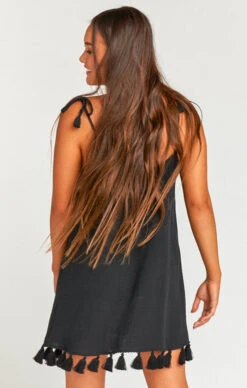 Show Me Your Mumu Throw And Go Tassel Mini Dress ~ Black Crinkle Gauze -Show Me Your Mumu ddc3c35700560b07e62d4090b1f35bca