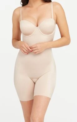 Show Me Your Mumu SPANX Suit Your Fancy Strapless Cupped Mid-Thigh Bodysuit ~ Champagne Beige