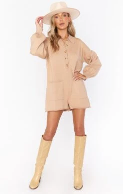 Show Me Your Mumu Gianni Romper ~ Camel Knit