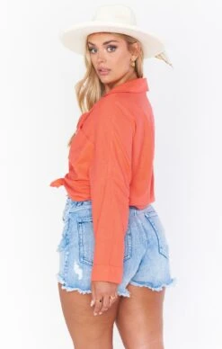Show Me Your Mumu Johns Button Down Shirt ~ Coral Linen -Show Me Your Mumu heathermcmahan judahanna 5.2459891