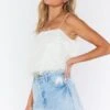 Show Me Your Mumu She Cute Top ~ White Faux Feathers