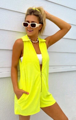 Show Me Your Mumu Reno Romper ~ Neon Yellow Terry