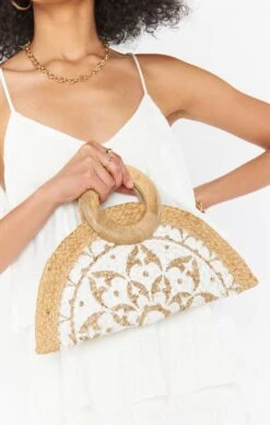 Show Me Your Mumu Nicola Straw Bag ~ Natural/White