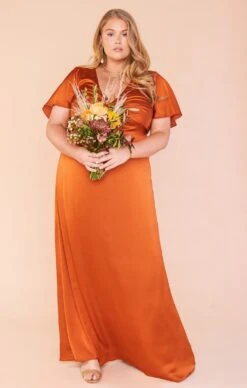 Show Me Your Mumu Rome Twist Gown ~ Burnt Orange Luxe Satin -Show Me Your Mumu rometwistgownburntorangeluxesatincurvewebsite