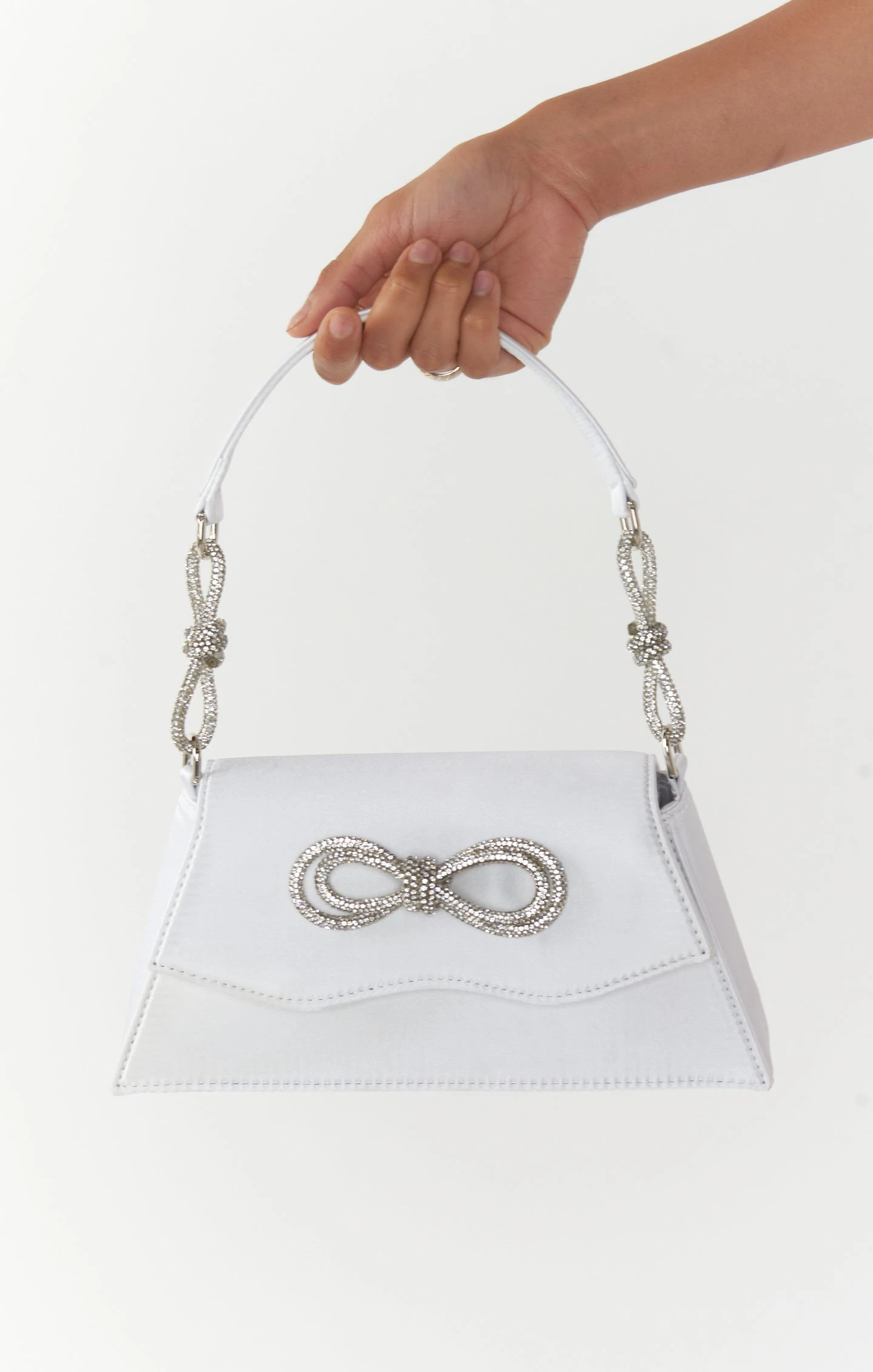 Show Me Your Mumu Serena Satin Bow Clutch ~ White 3 Show Me Your Mumu Serena Satin Bow Clutch ~ White
