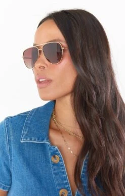Show Me Your Mumu Banbè Eyewear The Taylor Aviator Sunglasses ~ Gold/Brown Fade -Show Me Your Mumu spring23 emilyallie 6.238223