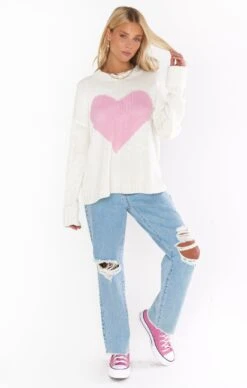 Show Me Your Mumu Sweetheart Sweater ~ Pink Heart Knit -Show Me Your Mumu spring23 emilyallie 6.239339
