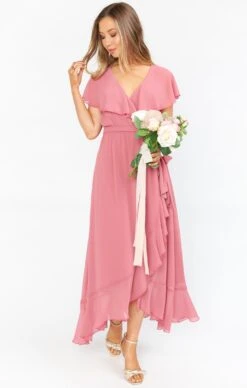 Show Me Your Mumu Jess Ruffle Midi Dress ~ Sunset Rose Chiffon