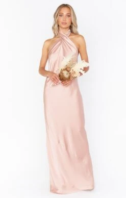 Show Me Your Mumu Jasmine Halter Maxi Dress ~ Rose Gold Luxe Satin