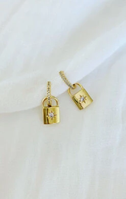 Show Me Your Mumu ALV Jewels Starburst Lock Huggies ~ 16K Gold Plated