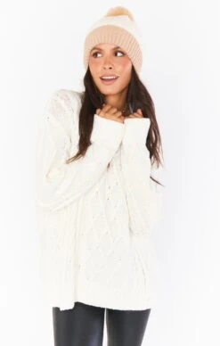 Show Me Your Mumu Davina Pom Pom Beanie ~ Cream/Tan -Show Me Your Mumu su21 emilyjudah 9.270371