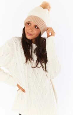 Show Me Your Mumu Davina Pom Pom Beanie ~ Cream/Tan
