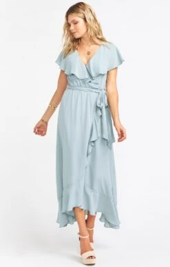 Show Me Your Mumu Jess Ruffle Midi Dress ~ Silver Sage Crisp -Show Me Your Mumu sweaters bridal jordan 9.51359