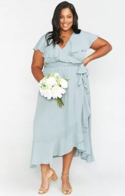 Show Me Your Mumu Jess Ruffle Midi Dress ~ Silver Sage Crisp -Show Me Your Mumu winterbridal judahmeggo 9.126543